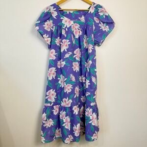 Jade Fashions Hawaiian Dress Womens Medium Purple Midi Floral One Pocket‎ Aloha